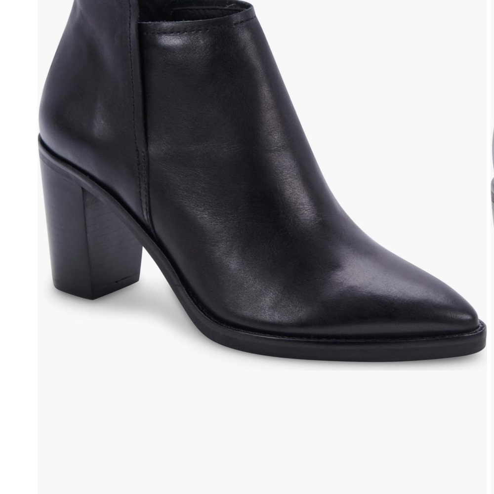 Dolce Vita Black Genuine Buttery Leather Block Heel Ankle Boots, Pointed Toe 10